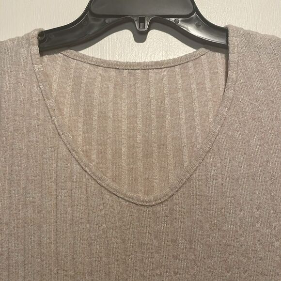 SHEIN- Maternity Cream V-Neck Ribbed Knit Split Thigh Long Sleeve Dress- Size L - Picture 3 of 7